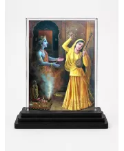 Radha And Shree Krishna Acrylic Car Dashboard Showpiece | Double-Sided Radha And Shree Krishna Photo Stand | 3 X 4 Inch Photo | Transparent Acrylic Frame With Black Base | Car Dashboard, Office & Table Decor (F71066)