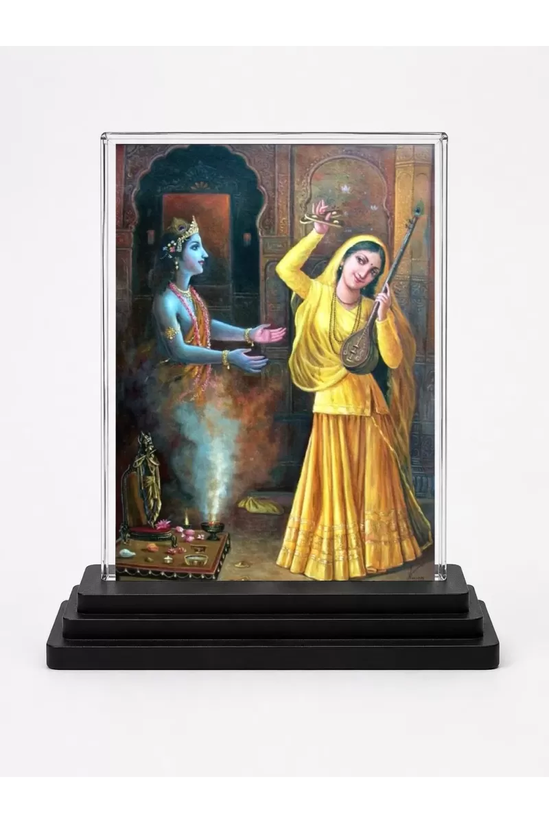 Radha And Shree Krishna Acrylic Car Dashboard Showpiece | Double-Sided Radha And Shree Krishna Photo Stand | 3 X 4 Inch Photo | Transparent Acrylic Frame With Black Base | Car Dashboard, Office & Table Decor (F71066)