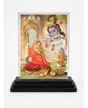 Shree Krishna Acrylic Car Dashboard Showpiece | Double-Sided Shree Krishna Photo Stand | 3 X 4 Inch Photo | Transparent Acrylic Frame With Black Base | Car Dashboard, Office & Table Decor (F71068)