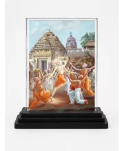 Lord Shree Krishna Acrylic Car Dashboard Showpiece | Double-Sided Lord Shree Krishna Photo Stand | 3 X 4 Inch Photo | Transparent Acrylic Frame With Black Base | Car Dashboard, Office & Table Decor (F71069)