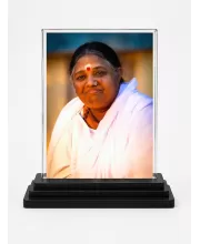 Mata Amritanandamayi (Amma) Acrylic Car Dashboard Showpiece | Double-Sided Mata Amritanandamayi (Amma) Photo Stand | 3 X 4 Inch Photo | Transparent Acrylic Frame With Black Base | Car Dashboard, Office & Table Decor (F71070)