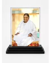 Mata Amritanandamayi (Amma) Acrylic Car Dashboard Showpiece | Double-Sided Mata Amritanandamayi (Amma) Photo Stand | 3 X 4 Inch Photo | Transparent Acrylic Frame With Black Base | Car Dashboard, Office & Table Decor (F71072)