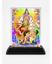 Goddess Durga Acrylic Car Dashboard Showpiece | Double-Sided Goddess Durga Photo Stand | 3 X 4 Inch Photo | Transparent Acrylic Frame With Black Base | Car Dashboard, Office & Table Decor (F71073)