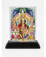 Goddess Durga Acrylic Car Dashboard Showpiece | Double-Sided Goddess Durga Photo Stand | 3 X 4 Inch Photo | Transparent Acrylic Frame With Black Base | Car Dashboard, Office & Table Decor (F71075)
