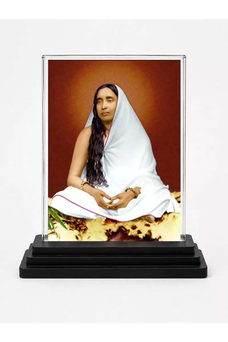 Maa Sarada Devi Acrylic Car Dashboard Showpiece | Double-Sided Maa Sarada Devi Photo Stand | 3 X 4 Inch Photo | Transparent Acrylic Frame With Black Base | Car Dashboard, Office & Table Decor (F71076)