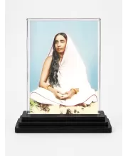 Maa Sarada Devi Acrylic Car Dashboard Showpiece | Double-Sided Maa Sarada Devi Photo Stand | 3 X 4 Inch Photo | Transparent Acrylic Frame With Black Base | Car Dashboard, Office & Table Decor (F71078)