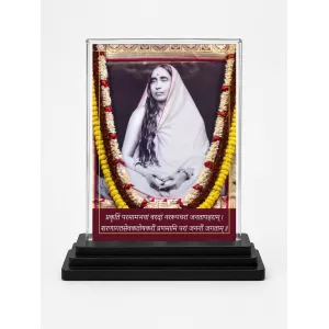 Sarada Devi Acrylic Car Dashboard Showpiece | Double-Sided Sarada Devi Photo Stand | 3 X 4 Inch Photo | Transparent Acrylic Frame With Black Base | Car Dashboard, Office & Table Decor (F71080)