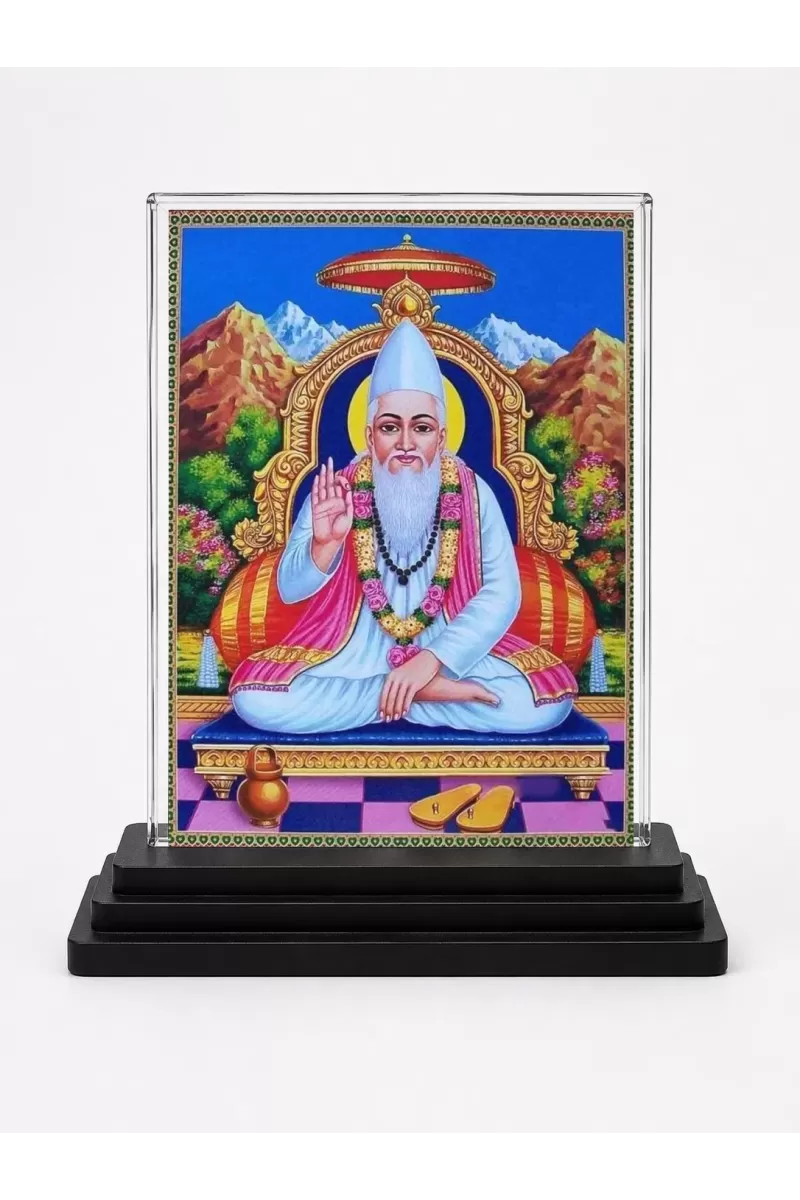 Sai Baba Acrylic Car Dashboard Showpiece | Double-Sided Sai Baba Photo Stand | 3 X 4 Inch Photo | Transparent Acrylic Frame With Black Base | Car Dashboard, Office & Table Decor (F71082)