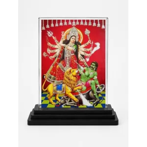 Goddess Kali Acrylic Car Dashboard Showpiece | Double-Sided Goddess Kali Photo Stand | 3 X 4 Inch Photo | Transparent Acrylic Frame With Black Base | Car Dashboard, Office & Table Decor (F71083)