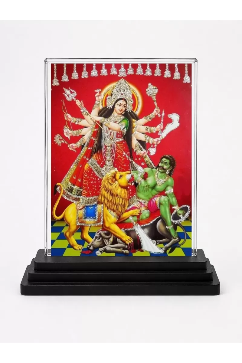 Goddess Kali Acrylic Car Dashboard Showpiece | Double-Sided Goddess Kali Photo Stand | 3 X 4 Inch Photo | Transparent Acrylic Frame With Black Base | Car Dashboard, Office & Table Decor (F71083)