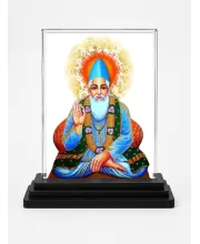 Guru Nanak Acrylic Car Dashboard Showpiece | Double-Sided Guru Nanak Photo Stand | 3 X 4 Inch Photo | Transparent Acrylic Frame With Black Base | Car Dashboard, Office & Table Decor (F71084)