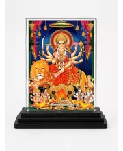 Goddess Durga Acrylic Car Dashboard Showpiece | Double-Sided Goddess Durga Photo Stand | 3 X 4 Inch Photo | Transparent Acrylic Frame With Black Base | Car Dashboard, Office & Table Decor (F71085)