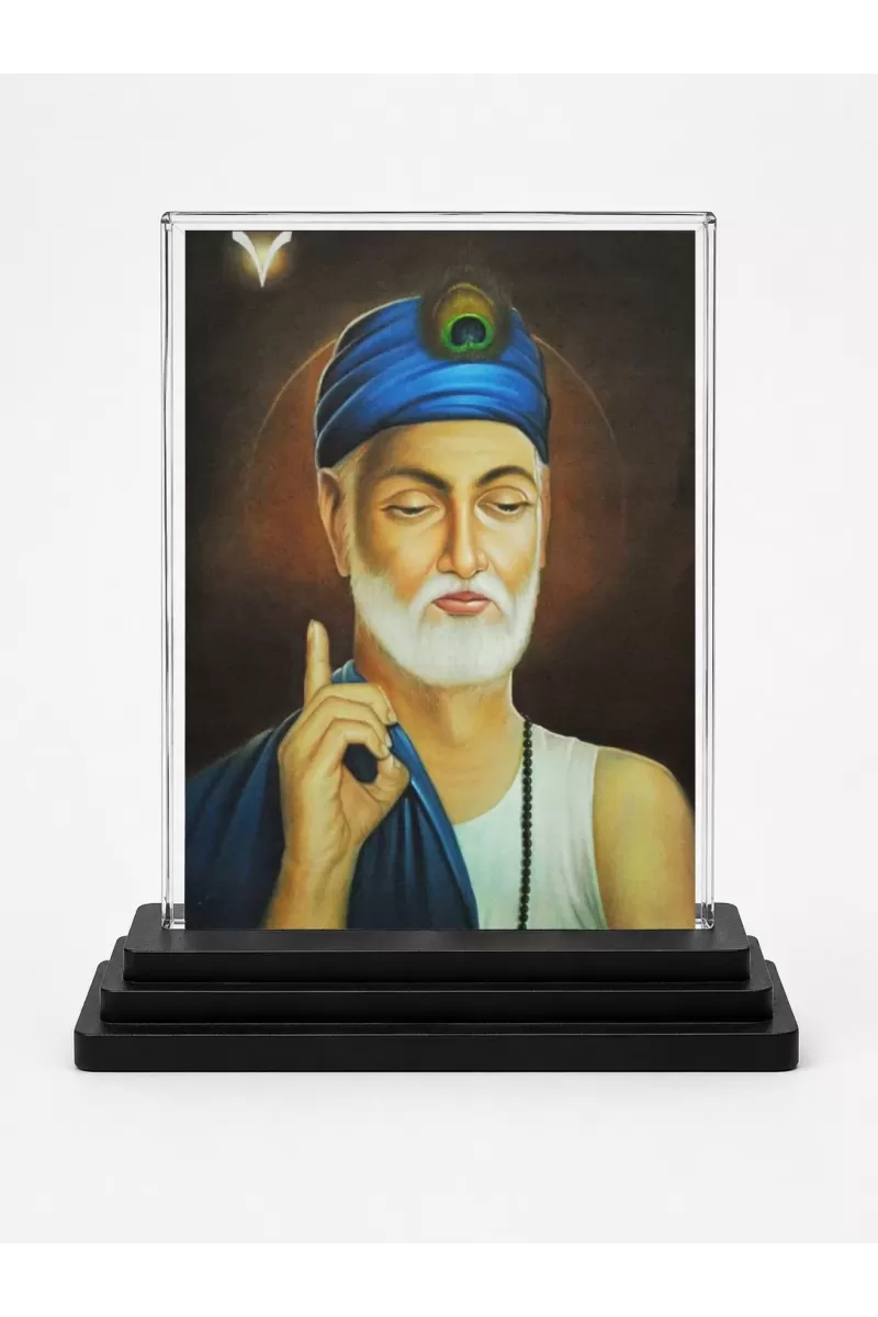 Sai Baba Acrylic Car Dashboard Showpiece | Double-Sided Sai Baba Photo Stand | 3 X 4 Inch Photo | Transparent Acrylic Frame With Black Base | Car Dashboard, Office & Table Decor (F71086)