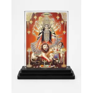 Goddess Kali Acrylic Car Dashboard Showpiece | Double-Sided Goddess Kali Photo Stand | 3 X 4 Inch Photo | Transparent Acrylic Frame With Black Base | Car Dashboard, Office & Table Decor (F71087)