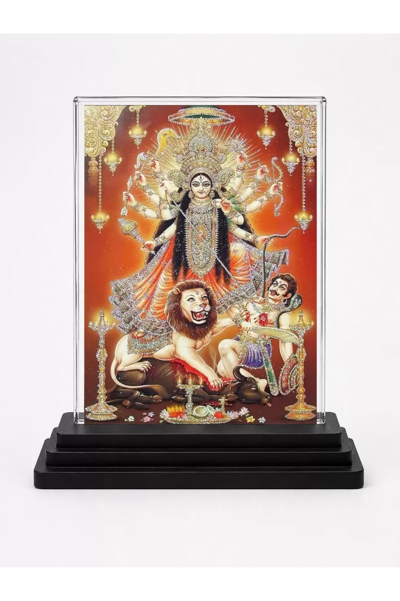 Goddess Kali Acrylic Car Dashboard Showpiece | Double-Sided Goddess Kali Photo Stand | 3 X 4 Inch Photo | Transparent Acrylic Frame With Black Base | Car Dashboard, Office & Table Decor (F71087)