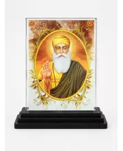 Guru Nanak Acrylic Car Dashboard Showpiece | Double-Sided Guru Nanak Photo Stand | 3 X 4 Inch Photo | Transparent Acrylic Frame With Black Base | Car Dashboard, Office & Table Decor (F71090)