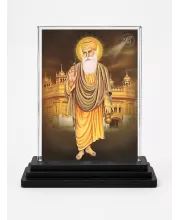 Guru Nanak Acrylic Car Dashboard Showpiece | Double-Sided Guru Nanak Photo Stand | 3 X 4 Inch Photo | Transparent Acrylic Frame With Black Base | Car Dashboard, Office & Table Decor (F71092)