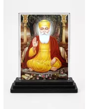 Guru Nanak Acrylic Car Dashboard Showpiece | Double-Sided Guru Nanak Photo Stand | 3 X 4 Inch Photo | Transparent Acrylic Frame With Black Base | Car Dashboard, Office & Table Decor (F71093)