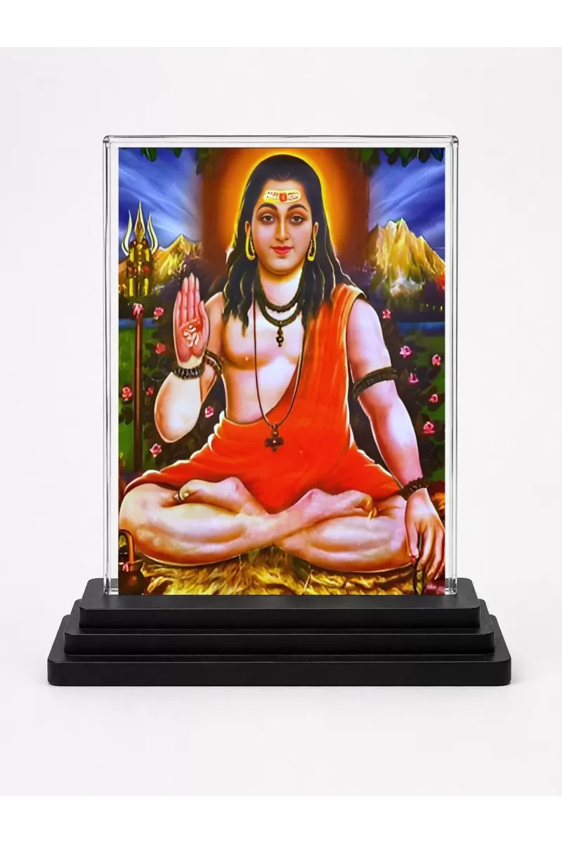 Lord Shiva Acrylic Car Dashboard Showpiece | Double-Sided Lord Shiva Photo Stand | 3 X 4 Inch Photo | Transparent Acrylic Frame With Black Base | Car Dashboard, Office & Table Decor (F71095)