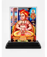 Shirdi Sai Baba Acrylic Car Dashboard Showpiece | Double-Sided Shirdi Sai Baba Photo Stand | 3 X 4 Inch Photo | Transparent Acrylic Frame With Black Base | Car Dashboard, Office & Table Decor (F71096)