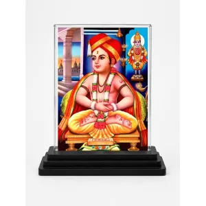 Shirdi Sai Baba Acrylic Car Dashboard Showpiece | Double-Sided Shirdi Sai Baba Photo Stand | 3 X 4 Inch Photo | Transparent Acrylic Frame With Black Base | Car Dashboard, Office & Table Decor (F71096)