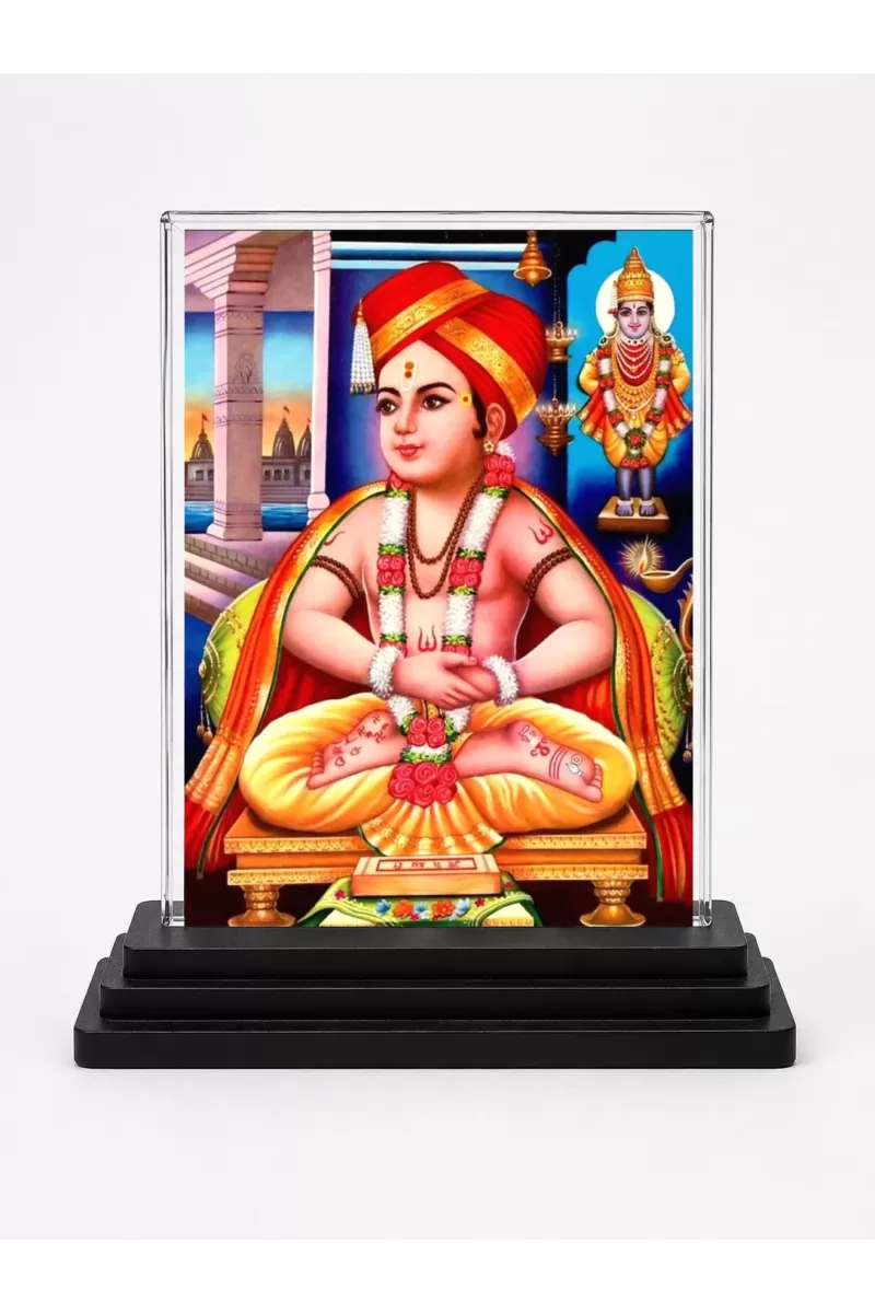 Shirdi Sai Baba Acrylic Car Dashboard Showpiece | Double-Sided Shirdi Sai Baba Photo Stand | 3 X 4 Inch Photo | Transparent Acrylic Frame With Black Base | Car Dashboard, Office & Table Decor (F71096)