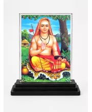 Adi Shankaracharya Acrylic Car Dashboard Showpiece | Double-Sided Adi Shankaracharya Photo Stand | 3 X 4 Inch Photo | Transparent Acrylic Frame With Black Base | Car Dashboard, Office & Table Decor (F71097)