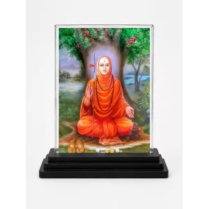 Adi Shankaracharya Acrylic Car Dashboard Showpiece | Double-Sided Adi Shankaracharya Photo Stand | 3 X 4 Inch Photo | Transparent Acrylic Frame With Black Base | Car Dashboard, Office & Table Decor (F71098)