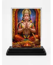 Hanuman Acrylic Car Dashboard Showpiece | Double-Sided Hanuman Photo Stand | 3 X 4 Inch Photo | Transparent Acrylic Frame With Black Base | Car Dashboard, Office & Table Decor (F71099)