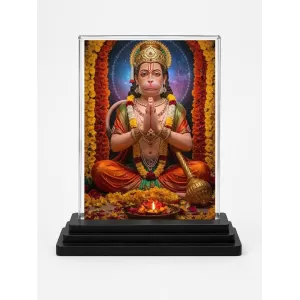 Hanuman Acrylic Car Dashboard Showpiece | Double-Sided Hanuman Photo Stand | 3 X 4 Inch Photo | Transparent Acrylic Frame With Black Base | Car Dashboard, Office & Table Decor (F71099)