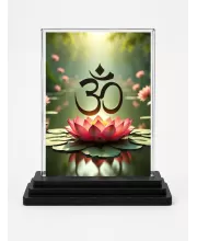 Om Acrylic Car Dashboard Showpiece | Double-Sided Om Photo Stand | 3 X 4 Inch Photo | Transparent Acrylic Frame With Black Base | Car Dashboard, Office & Table Decor (F71100)