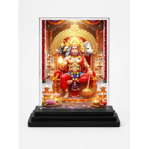 Hanuman Acrylic Car Dashboard Showpiece | Double-Sided Hanuman Photo Stand | 3 X 4 Inch Photo | Transparent Acrylic Frame With Black Base | Car Dashboard, Office & Table Decor (F71102)