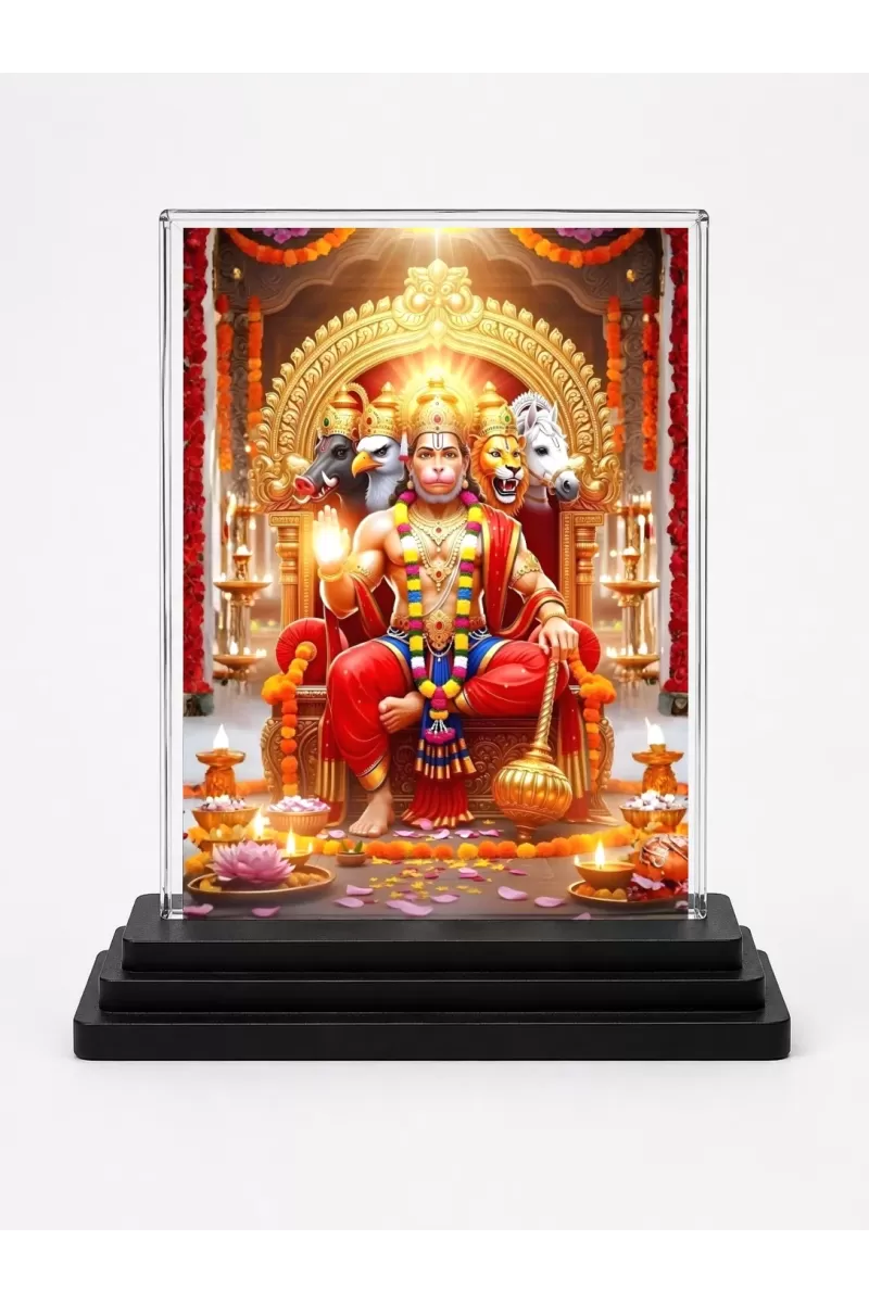 Hanuman Acrylic Car Dashboard Showpiece | Double-Sided Hanuman Photo Stand | 3 X 4 Inch Photo | Transparent Acrylic Frame With Black Base | Car Dashboard, Office & Table Decor (F71102)