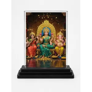 Lord Ganesha Acrylic Car Dashboard Showpiece | Double-Sided Lord Ganesha Photo Stand | 3 X 4 Inch Photo | Transparent Acrylic Frame With Black Base | Car Dashboard, Office & Table Decor (F71103)