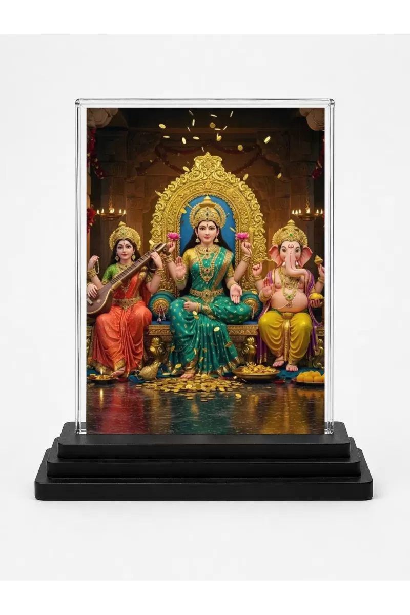 Lord Ganesha Acrylic Car Dashboard Showpiece | Double-Sided Lord Ganesha Photo Stand | 3 X 4 Inch Photo | Transparent Acrylic Frame With Black Base | Car Dashboard, Office & Table Decor (F71103)