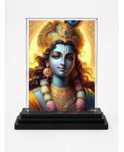 Krishna Acrylic Car Dashboard Showpiece | Double-Sided Krishna Photo Stand | 3 X 4 Inch Photo | Transparent Acrylic Frame With Black Base | Car Dashboard, Office & Table Decor (F71104)
