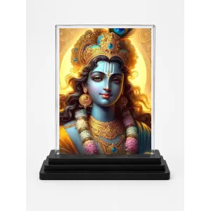 Krishna Acrylic Car Dashboard Showpiece | Double-Sided Krishna Photo Stand | 3 X 4 Inch Photo | Transparent Acrylic Frame With Black Base | Car Dashboard, Office & Table Decor (F71104)