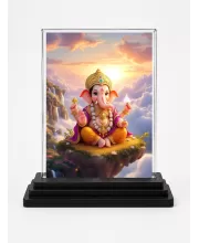 Ganesha Acrylic Car Dashboard Showpiece | Double-Sided Ganesha Photo Stand | 3 X 4 Inch Photo | Transparent Acrylic Frame With Black Base | Car Dashboard, Office & Table Decor (F71105)