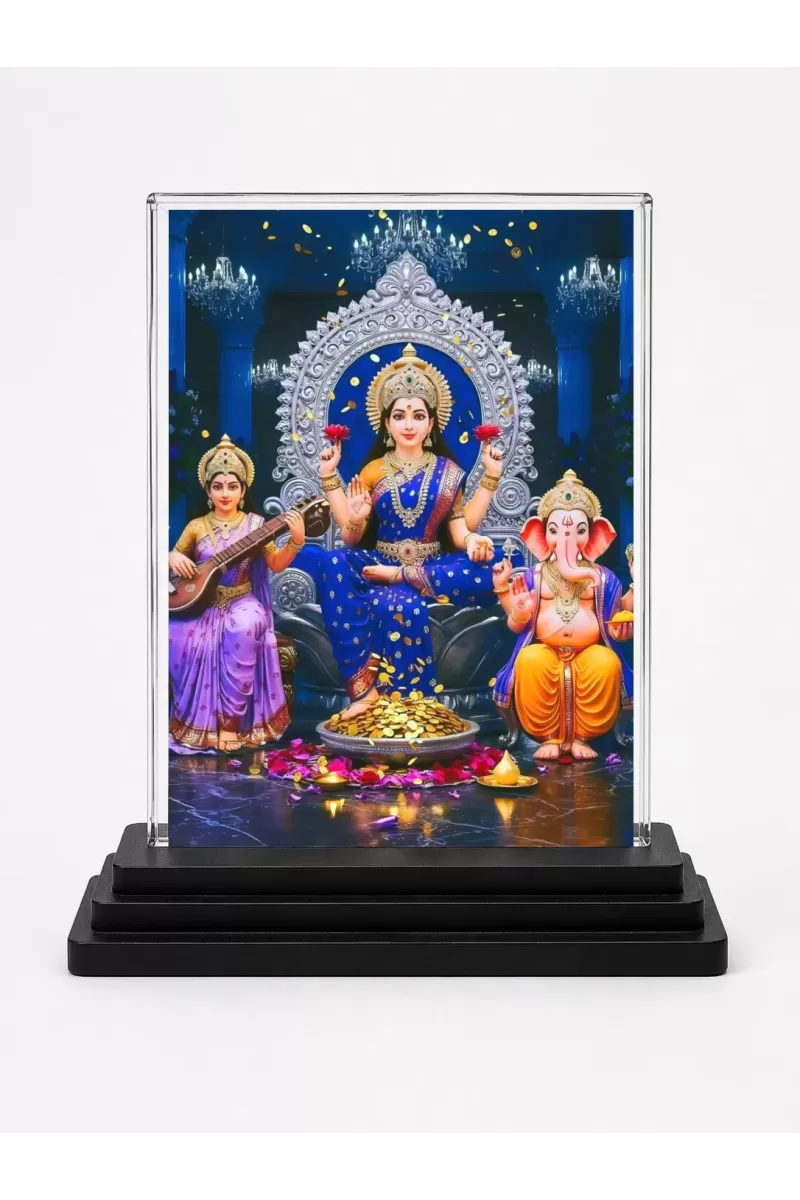 Lord Ganesha Acrylic Car Dashboard Showpiece | Double-Sided Lord Ganesha Photo Stand | 3 X 4 Inch Photo | Transparent Acrylic Frame With Black Base | Car Dashboard, Office & Table Decor (F71106)
