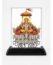 Lord Surya Acrylic Car Dashboard Showpiece | Double-Sided Lord Surya Photo Stand | 3 X 4 Inch Photo | Transparent Acrylic Frame With Black Base | Car Dashboard, Office & Table Decor (F71107)
