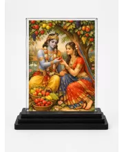Shree Krishna And Shree Radha Acrylic Car Dashboard Showpiece | Double-Sided Shree Krishna And Shree Radha Photo Stand | 3 X 4 Inch Photo | Transparent Acrylic Frame With Black Base | Car Dashboard, Office & Table Decor (F71108)