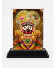 Shree Jagannath Acrylic Car Dashboard Showpiece | Double-Sided Shree Jagannath Photo Stand | 3 X 4 Inch Photo | Transparent Acrylic Frame With Black Base | Car Dashboard, Office & Table Decor (F71109)