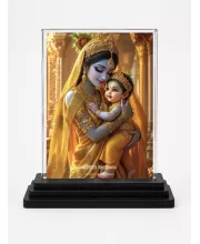 Yashoda And Krishna Acrylic Car Dashboard Showpiece | Double-Sided Yashoda And Krishna Photo Stand | 3 X 4 Inch Photo | Transparent Acrylic Frame With Black Base | Car Dashboard, Office & Table Decor (F71110)