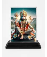 Hanuman Acrylic Car Dashboard Showpiece | Double-Sided Hanuman Photo Stand | 3 X 4 Inch Photo | Transparent Acrylic Frame With Black Base | Car Dashboard, Office & Table Decor (F71112)
