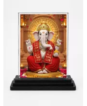 Lord Ganesha Acrylic Car Dashboard Showpiece | Double-Sided Lord Ganesha Photo Stand | 3 X 4 Inch Photo | Transparent Acrylic Frame With Black Base | Car Dashboard, Office & Table Decor (F71113)