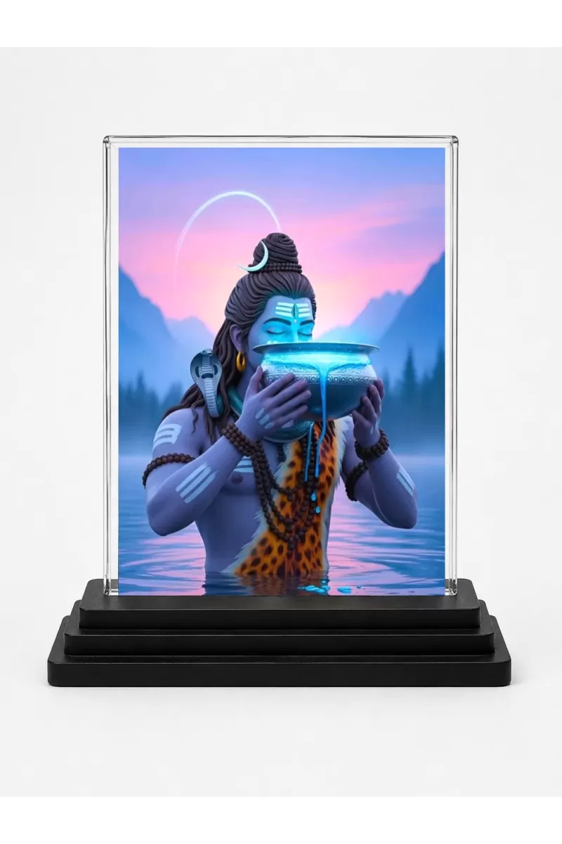 Lord Shiva Acrylic Car Dashboard Showpiece | Double-Sided Lord Shiva Photo Stand | 3 X 4 Inch Photo | Transparent Acrylic Frame With Black Base | Car Dashboard, Office & Table Decor (F71114)