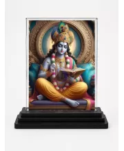 Shree Krishna Acrylic Car Dashboard Showpiece | Double-Sided Shree Krishna Photo Stand | 3 X 4 Inch Photo | Transparent Acrylic Frame With Black Base | Car Dashboard, Office & Table Decor (F71115)