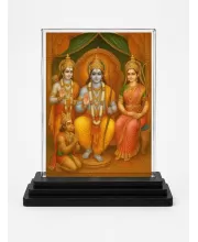 Lord Ram Darbar Acrylic Car Dashboard Showpiece | Double-Sided Lord Ram Darbar Photo Stand | 3 X 4 Inch Photo | Transparent Acrylic Frame With Black Base | Car Dashboard, Office & Table Decor (F71116)
