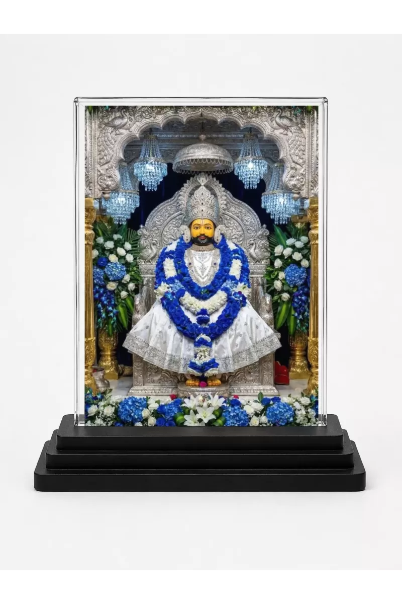 Sai Baba Acrylic Car Dashboard Showpiece | Double-Sided Sai Baba Photo Stand | 3 X 4 Inch Photo | Transparent Acrylic Frame With Black Base | Car Dashboard, Office & Table Decor (F71118)