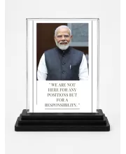 Narendra Modi Acrylic Car Dashboard Showpiece | Double-Sided Narendra Modi Photo Stand | 3 X 4 Inch Photo | Transparent Acrylic Frame With Black Base | Car Dashboard, Office & Table Decor (F71130)